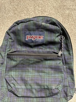 jansport backpack charcoal grey with plaid zip pocket Jansport vintage plaid backpack 90s Made In USA Tartan Green Blue Bag