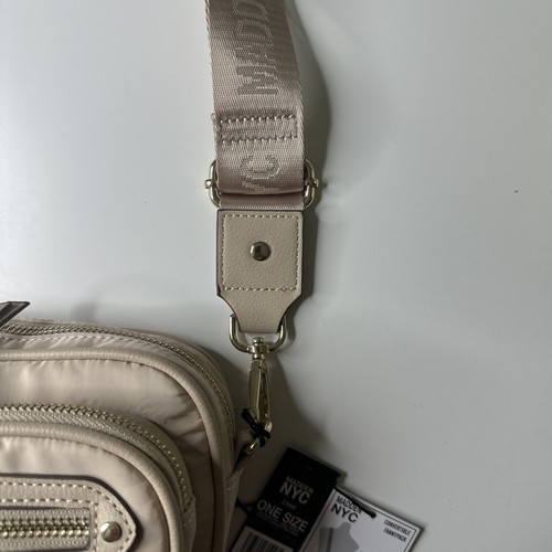 Madden NYC Women's Mini Pouch Front Pocket Convertible Bag Beige Gold Coin Fanny - Picture 6 of 15