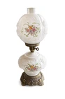 Vintage Electric Hurricane Lamp Milk Glass Floral Roses Brass Ornate Base Workin