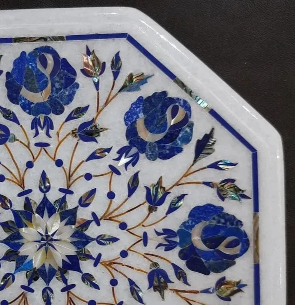 Marble Coffee Table Top with Semi-Precious Inlay – Floral Design for Elegant Top - Image 2 of 4