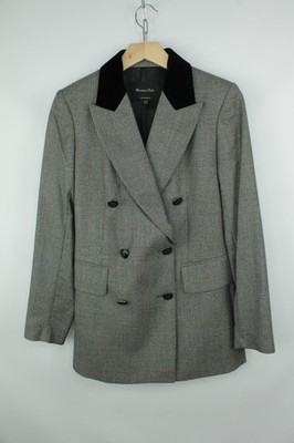Massimo Dutti Double-Breasted Gray Check Wool Blazer Jacket Women's US 4 EU 36 S