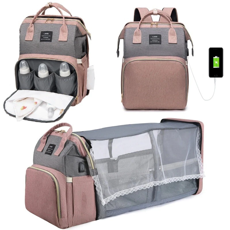 Sac à Dos de Change pour Bébé Sac à Langer Portable avec Lit Pliable