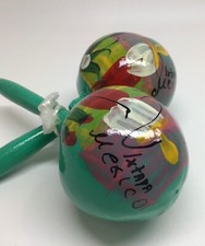 Vintage Hand Painted Mexican Maracas Gourd Shaker Music Mexico Ixtapa