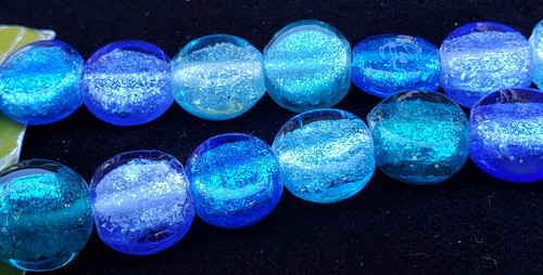 2 Fili 12mm Blu Argento Foglio Lenticchie Perline Galleria Artigianato Creazione Gioielli - Foto 3 di 5