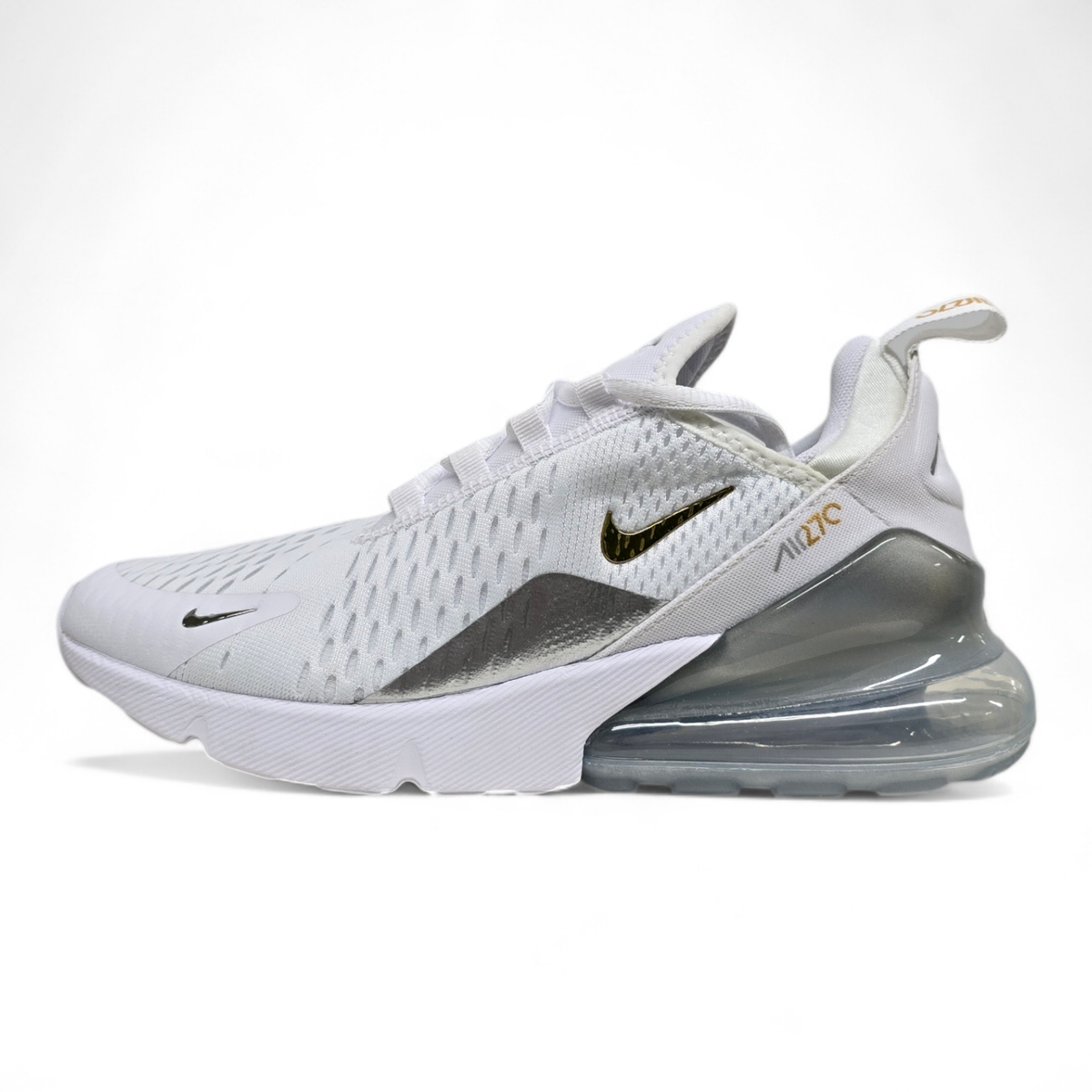 Nike Air Max 270 ESS White Metallic Gold Silver Trainers (DM3080