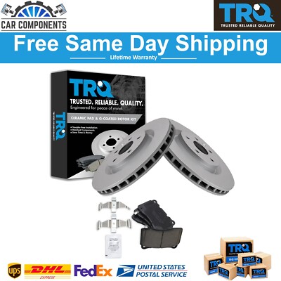 TRQ New Front Ceramic Brake Pad & 2 Coated Rotor Kit For 2009-2013 Buick Pontiac
