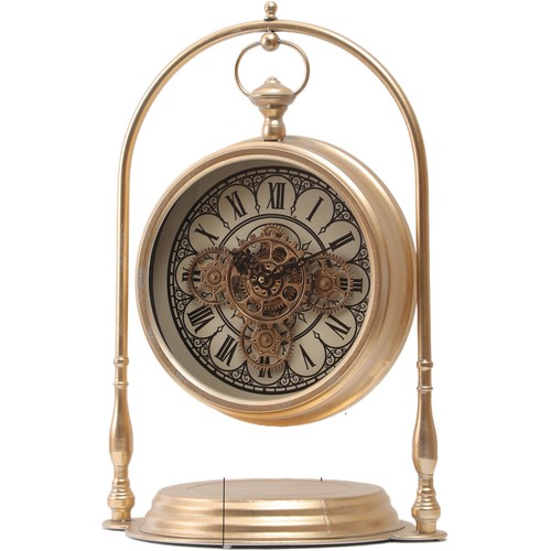 NEW Marrakesh Arch Gold Metal Moving Gears Desk Clock, 67cm - Picture 2 of 3