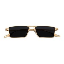ZUIKO - Small Retro 90s Fashion Metal Rectangle Sunglasses Gold Smoke Tint
