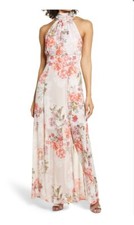 Eliza J Printed Chiffon Fully Lined Maxi Dress, Sz 4, New