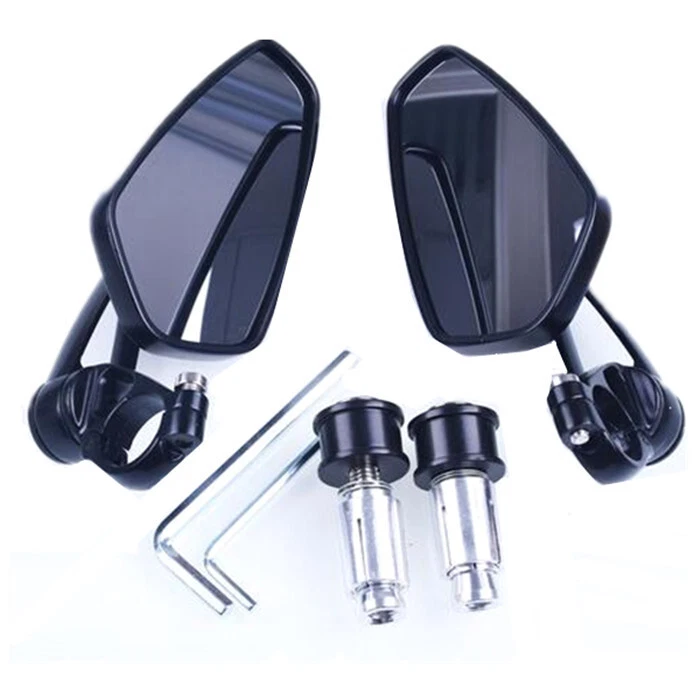 2x Motorcycle CNC Handle Bar End Rear View 7/8" 22mm Side Rearview Mirrors Black - Image 2 of 4