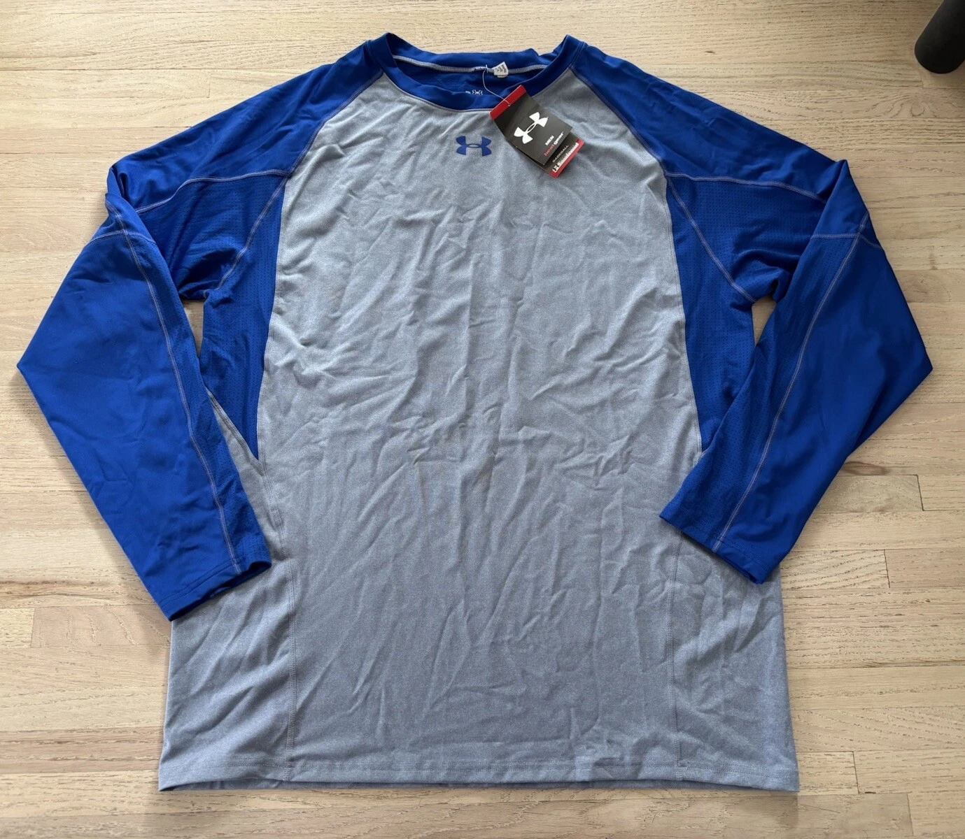 NEW Under Armour Baseball Diamond Series L/S Training Top Medium Gray/Blue 3XL