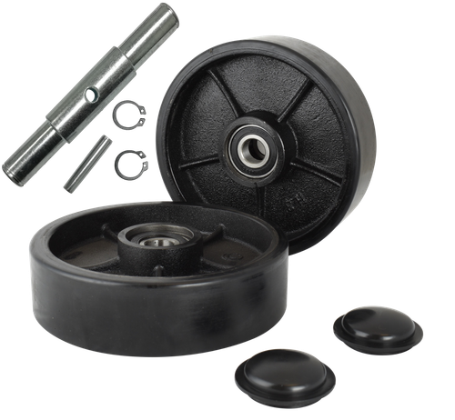 Pallet Jack/Truck Poly Wheels Full Set with Axles, Bearings, Entry Rollers, Caps - Picture 3 of 9