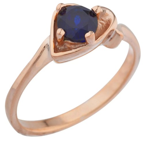 14K Rose Gold Plated 0.5ct Round Lab-Created Sapphire Heart Shape Solitaire Ring - Picture 2 of 6