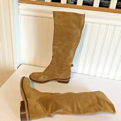 Lucky Brand Womens Sz 7 M 37 Leather Knee High Riding Boots  Green Paint Stain 