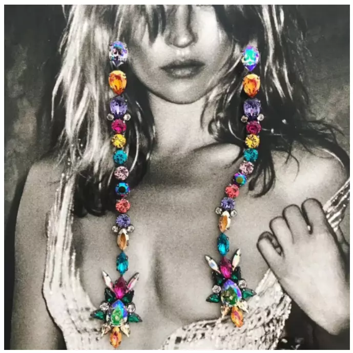 Oversized Crystal Bling Long Drop Dangle Jewel Earrings Big