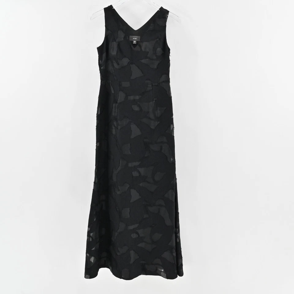 Vestido VERA WANG Talla 4 Negro Sin Mangas Cuello Burnout Organza Encaje Maxi Vestido Foto 2 de 4