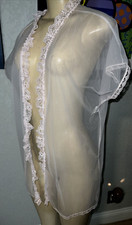 FRILLY VTG Tosca California Chiffon Lace Peignoir Negligee Pink Midi Robe LG 81b