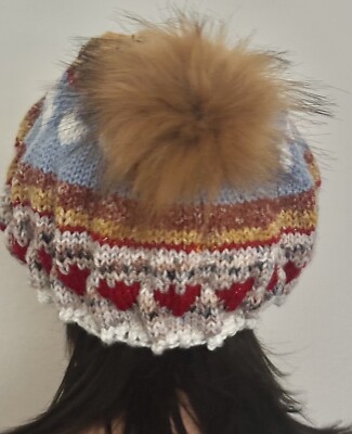 Hand Knits 2 Love Slouch Beanie Hat Fair-isle Hearts Faux  display picture 1