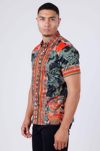 Barabas Men's Rhinestone Floral Dragon Short Sleeve Shirt 4SSR11 - Picture 25 of 26