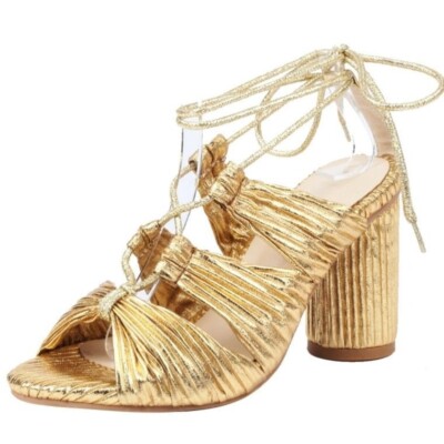 Gold by Lib Metallic Strappy Gladiator Block Heel Peep Toe Sandals