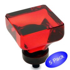 5 Pack Cosmas 6377ORB-R Oil Rubbed Bronze Red Glass Square Cabinet Knob