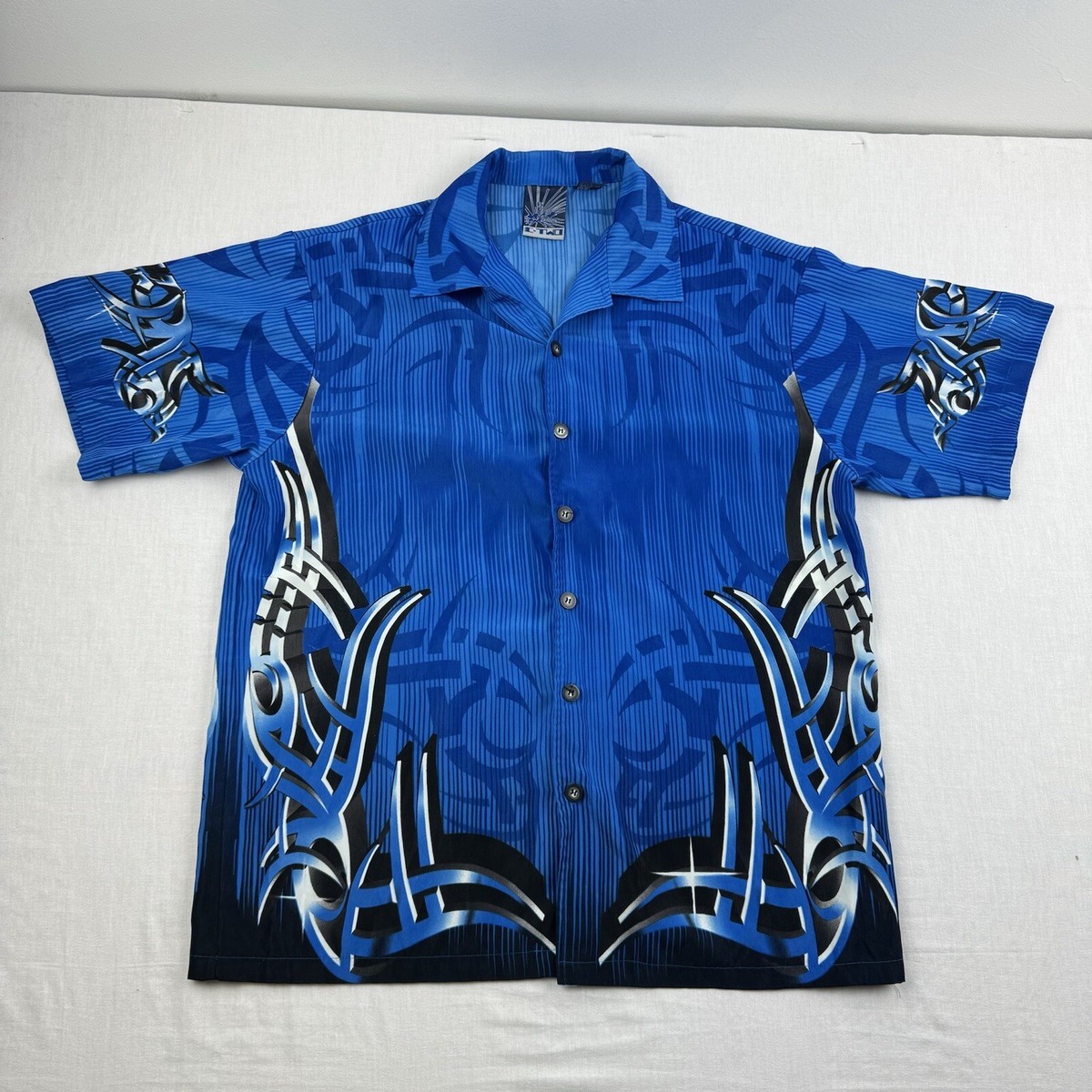 Vintage Tribal Button Up Shirt Adult Medium Blue C Two Vintage Tribal Button Up Shirt Adult Medium Blue C Two