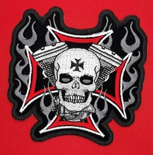 Maltese Cross With Skull V Twin Iron On Embroidered Patch 4"x 4"