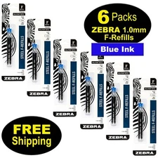 Zebra Pen Refills 85422 for F-301, F-402, F-701, 1.0mm Medium, Blue Ink 6 Packs