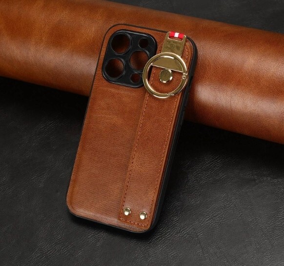Étui en cuir marron pour iPhone résistant aux rayures et aux chocs