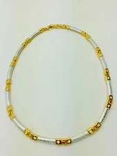 Vintage 1990s High Polish 2 Tone Crystal “Rodeo Drive” Necklace 17”