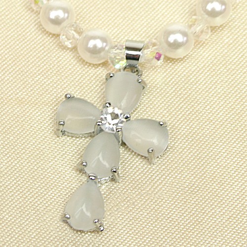 Collar Regalo Cuentas de Perlas con Estrás Cruz Bautismo Bautizo Comunión - Imagen 18 de 22