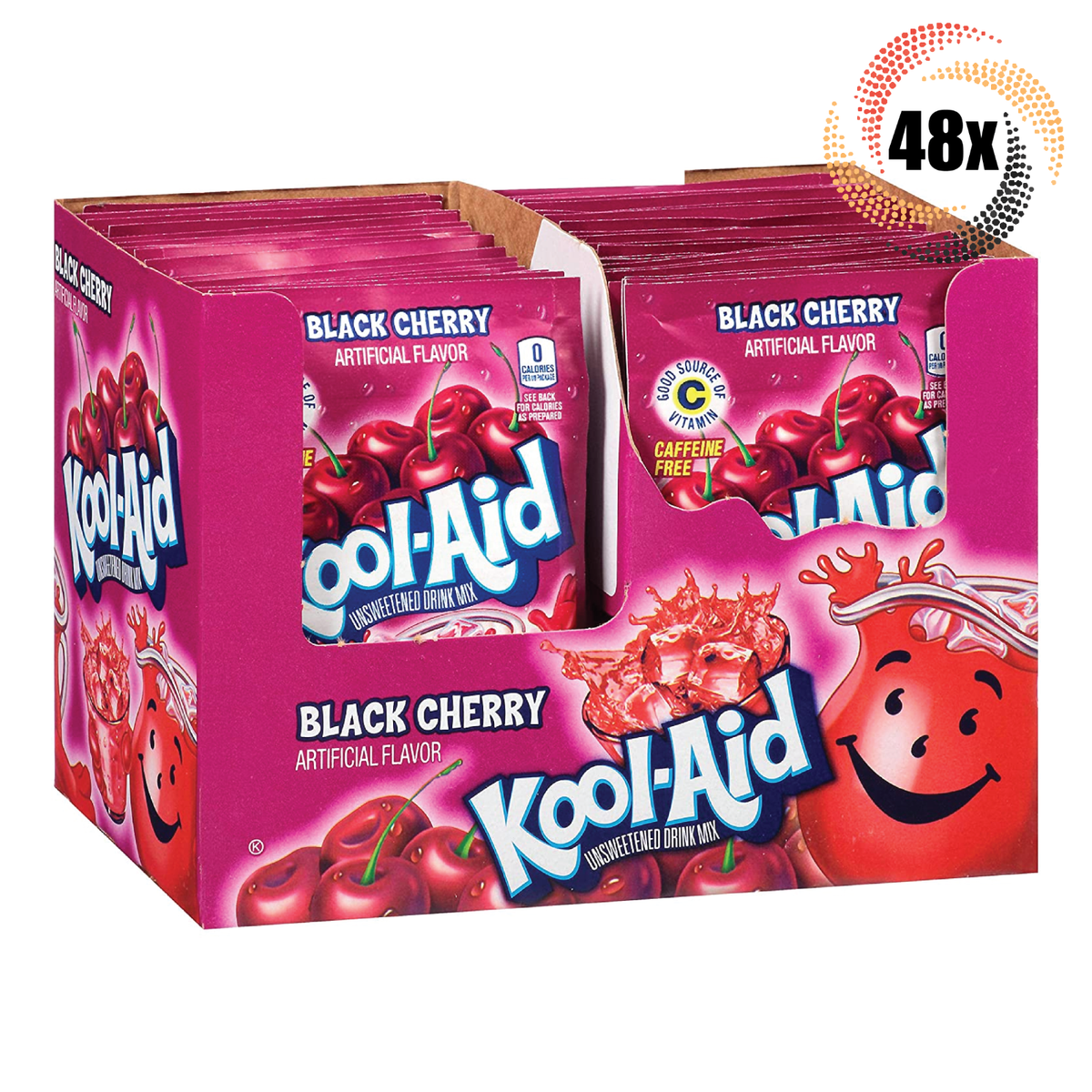 KALA 飲料 Full Box 48x Packets Kool-Aid Black Cherry Soft Drink Mix