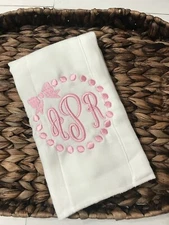 Personalized Burp Cloth with initial and bow design