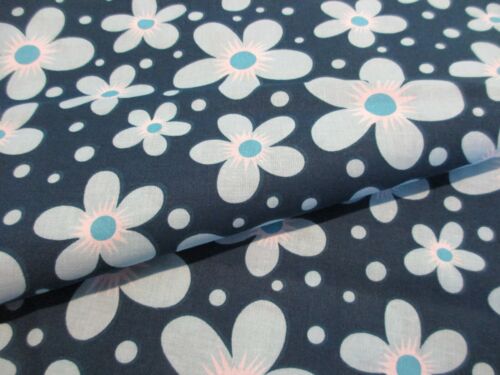 Dark Blue Large Floral Quilter's Showcase Cotton Fabric BTY Tossed Flowers