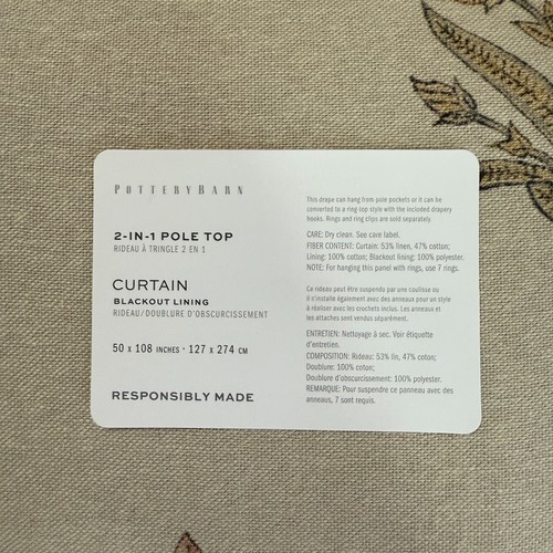 POTTERY BARN ELINOR MUGHAL BLACKOUT CURTAINS 50 x 108" SET/2 ~ NEUTRAL/FLAX - Picture 3 of 5
