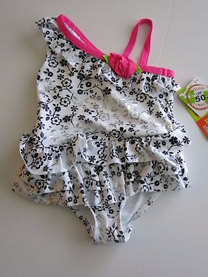 Penelope Mack Toddler Girl's 1 Pc Swimsuit White Silver Pink 2T/3T/4T