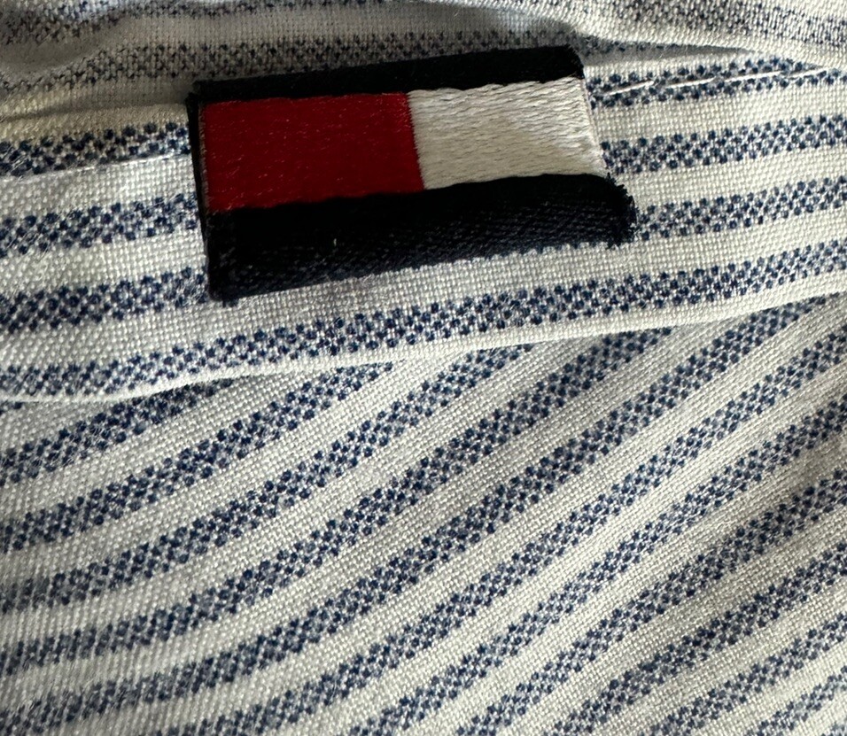 TOMMY HILFIGER Oxford Blue White Stripe Flat Bed Sheet Queen Size eBay