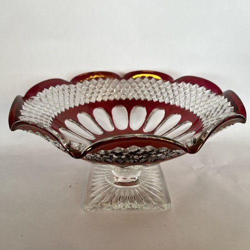 Vintage Westmoreland Hobnail Flashed Ruby Red Glass Compote Bowl Signed 10”D - Picture 2 of 9