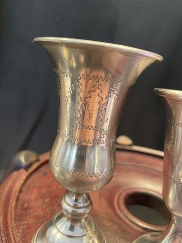 Vintage Judaica Jewish Hebrew Etched Sterling Sabbath Kiddush Cups Set of (3) - Picture 5 of 10
