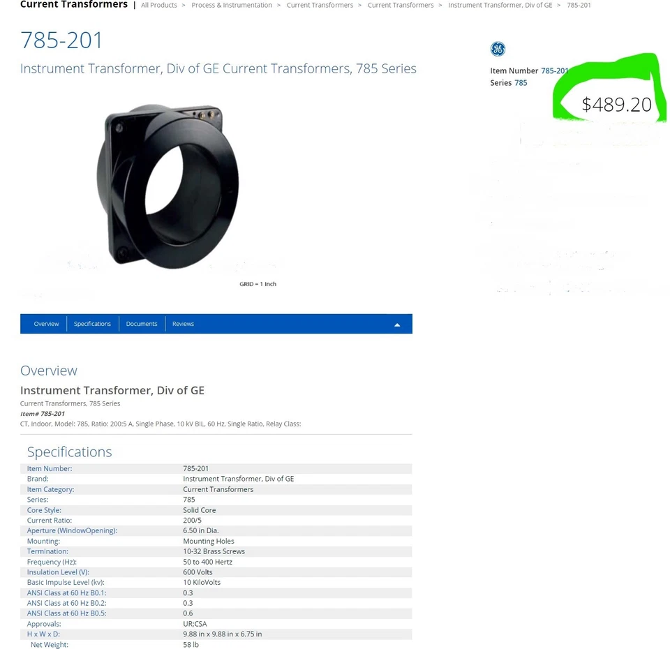 Transformador de corriente de conmutador de media tensión GE modelo 785-201 [E3FL] Foto 2 de 4