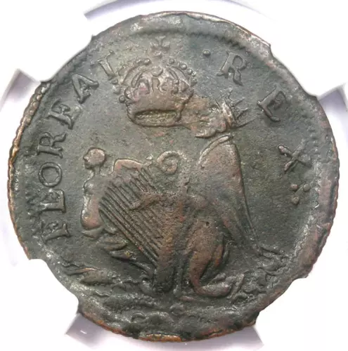 1670 New Jersey St Patrick Farthing Colonial Coin 1/4P - NGC XF40 - $4,250 Value