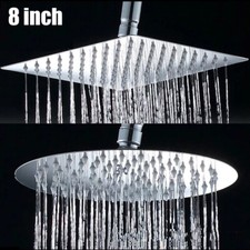 8" Round / Square Rainfall Shower Head Chrome Stainless Steel Bath Rain Sprayer