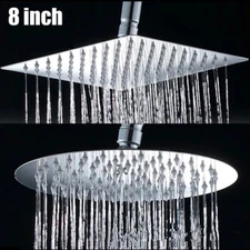 8" Round / Square Rainfall Shower Head Chrome Stainless Steel Bath Rain Sprayer