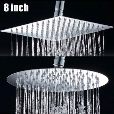 8'' Round / Square Rainfall Shower Head Chrome Stainless Steel Bath Rain Sprayer