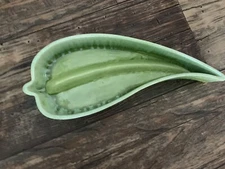 Vintage Royal Haeger Pottery Green Drip Pea Leaf  Abstract Dish Holder MCM