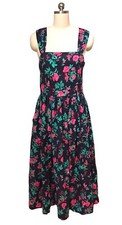 VTG Y2K Laura Ashley Floral Midi Dress Fit Flare Cottagecore Dark Floral Sz 12