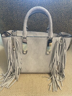 Henri Bendel A List Python Embossed Expandable Satchel Fringe Gold Hardware