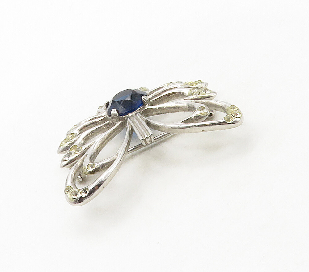 925 Sterling Silver Vintage Blue & White Topaz Shiny Butterfly