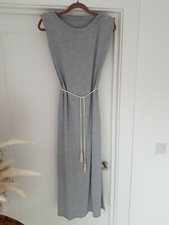 Padded Shoulders Cotton Grey Maxi Side Split Dress 8-12 Brand New 