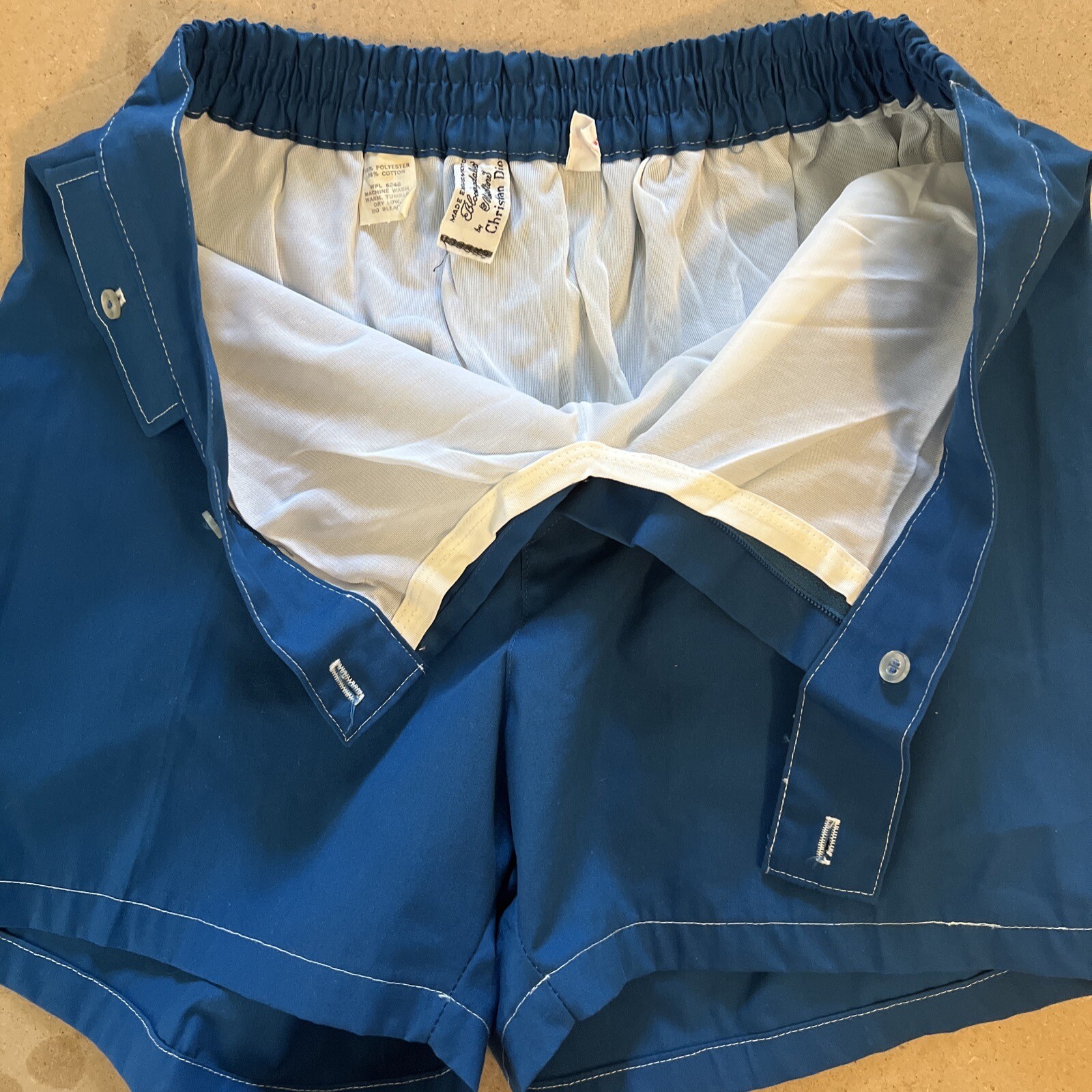 1970s vtg CHRISTIAN DIOR men’s Blue SWIM TRUNKS Medi… Gem